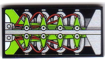Lego Tile 2 x 4 with Silver, Red and Lime Engine Block Pattern  (Sticker) - Set 8899 / Black