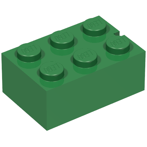 Lego Brick 2 x 3 without Bottom Tubes, Slotted (with 1 slot) / Green