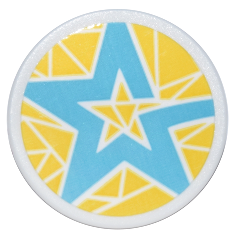 Lego Road Sign 2 x 2 Round with Clip with Medium Azure Star on Yellow Background Pattern (Friends Pop Star Tour Bus) (Sticker) - Set 71799 / White