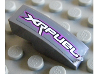 Lego Slope, Curved 3 x 1 with 'XRFUEL' on Top Pattern Model Left (Sticker) - Set 8136 / Dark Bluish Gray