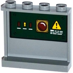 Lego Panel 1 x 4 x 3 with Side Supports - Hollow Studs with Switches, Red Light and Danger Sign on Dark Green Background Pattern on Inside (Sticker) - Set 70735 / Light Bluish Gray