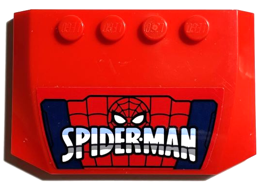 Lego Wedge 4 x 6 x 2/3 Triple Curved with 'SPIDER-MAN', Face, Black Webbing and Dark Blue Stripes Pattern (Sticker) - Set 76174