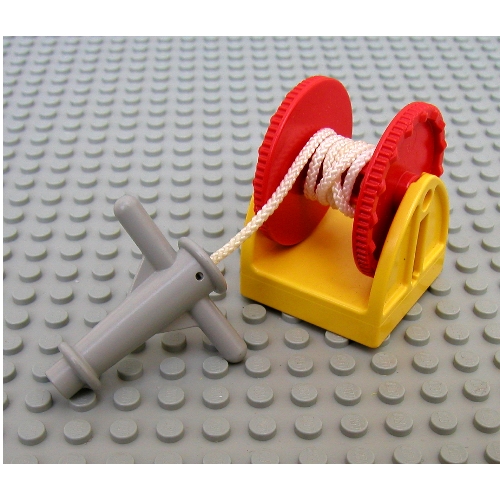 Lego Duplo Winch Drum, Light Gray Hose Nozzle with Handles, String / Red