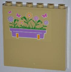 Lego Panel 1 x 6 x 5 with Flower Box and Butterflies Pattern Right (Sticker) - Set 3189 / Tan