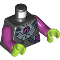 Lego Torso Spacesuit, Two Hoses, Magenta Circle Print, Magenta Arms, Lime Hands / Black