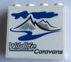 Lego Panel 1 x 4 x 3 with Side Supports - Hollow Studs with 'Wildlife Caravans' Pattern (Sticker) - Set 60182 / White