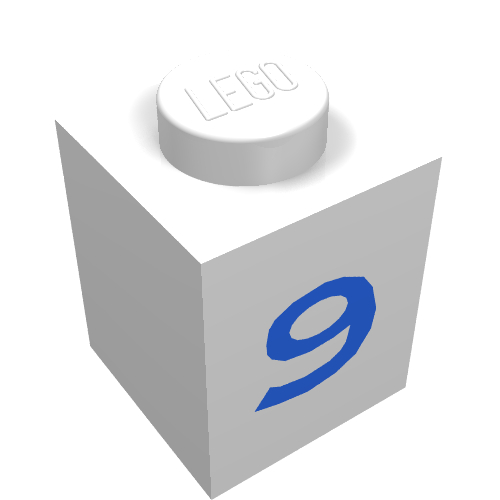 Lego Brick 1 x 1 with Blue '9' Print / White