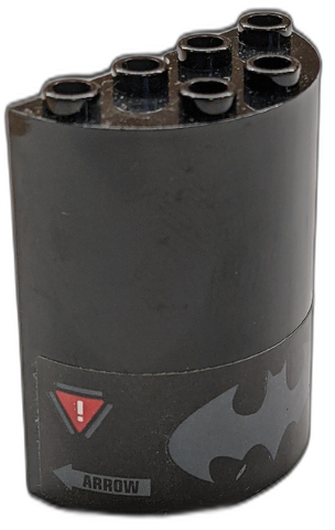 Lego Cylinder Half 2 x 4 x 4 with Dark Bluish Gray Batman Logo, Red Warning Triangles and 'ARROW' Pattern (Sticker) - Set 70923