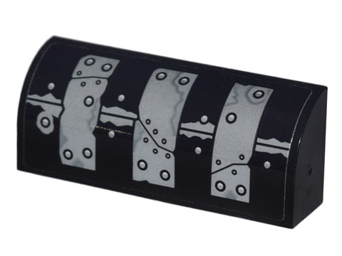 Lego Slope, Curved 1 x 4 x 1 1/3 with 3 Silver Metal Plates, Seams and Rivets Pattern (Sticker) - Set 70840