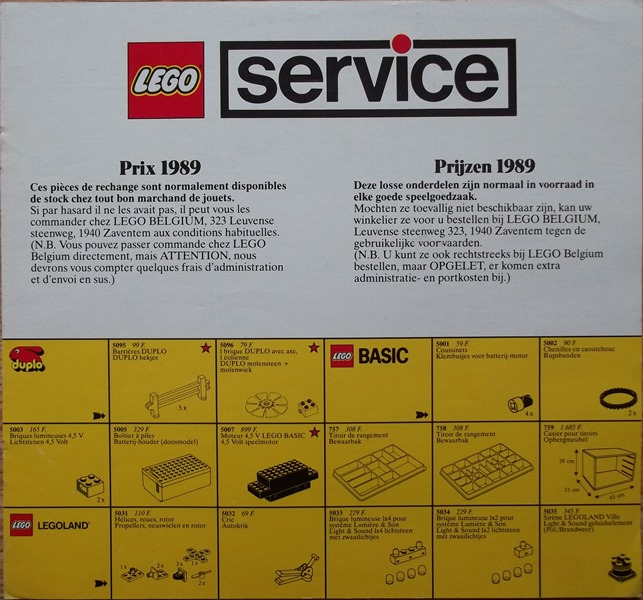 Lego 1989 Large Service Packs Belgian (921159-B)
