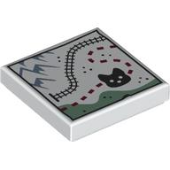 Lego Tile 2 x 2 with Arctic Map, Train Tracks, Mountains, Fox Print / White