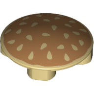 Lego Plate Round 2 x 2 with Rounded Bottom [Boat Stud] with Hamburger Bun Print