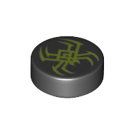 Lego Tile Round 1 x 1 with Lime Spider Print / Black