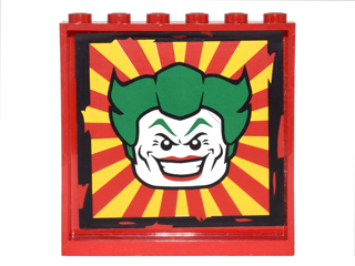 Lego Panel 1 x 6 x 5 with Red and Yellow Perspective View and The Joker Head Pattern (Sticker) - Set 6857