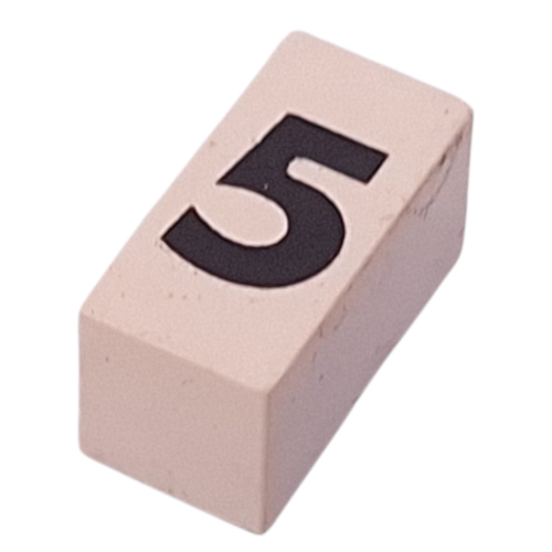 Lego Modulex Tile 1 x 2 with Black '5' Print, without Internal Supports