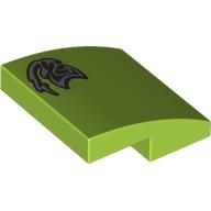 Lego Brick Curved 2 x 2 x 2/3 with Silver Graffiti Print / Lime