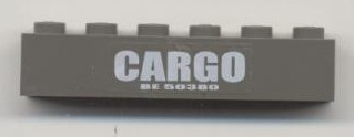 Lego Brick 1 x 6 with 'CARGO' and 'BE 50380' Pattern (Sticker) - Set 4514 / Dark Gray