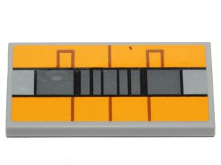 Lego Tile 2 x 4 with Bright Light Orange and Gray Rectangles and Black Lines Pattern (Sticker) - Set 75170 / Light Bluish Gray