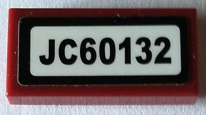 Lego Tile 1 x 2 with 'JC60132' Pattern (Sticker) - Set 60132