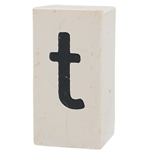Lego Tile Special 1 x 2 x 5/6 with Stud Hole in End with 't' Print