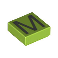 Lego Tile 1 x 1 with letter Capital M Print / Lime
