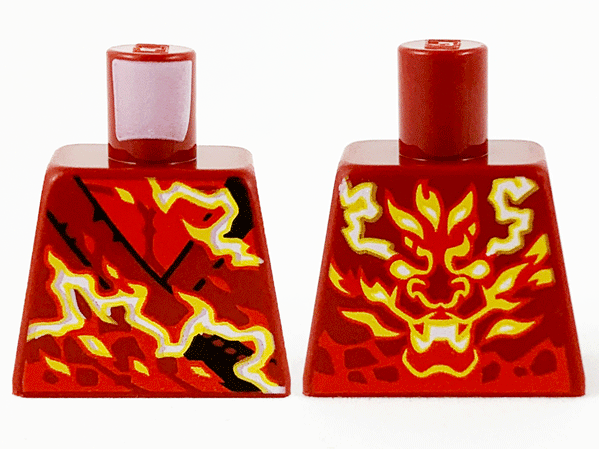 Lego Torso Tunic with Yellow and White Fire Energy, Dragon on Back Pattern / Dark Red