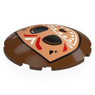 Lego Brick Round Curved 6 x 6 x 1 with Nougat Kakamora Face, White Mouth, Red/White Markings Print