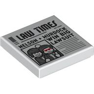 Lego Tile 2 x 2 with Newspaper Law Times 'NELSON + MURDOCK WIN BIG LAWSUIT' Print