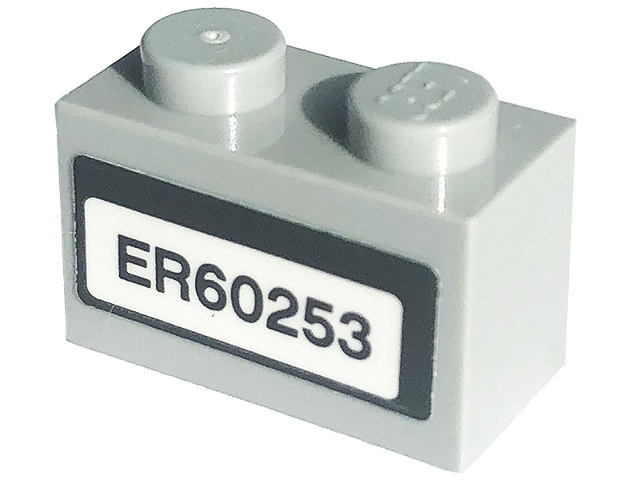 Lego Brick 1 x 2 with 'ER60253' Pattern (Sticker) - Set 60253 / Light Bluish Gray