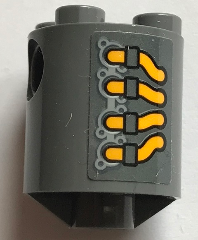 Lego Brick, Round 2 x 2 x 2 Robot Body with Bottom Axle Holder (x Shape / + Orientation) with Yellow and Dark Bluish Gray Vehicle Exhaust Pipes Pattern on Both Sides (Stickers) - Set 70913