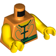 Lego Torso, Robe with Green Trim and Sash Belt Print, Yellow Arms and Hands / Orange