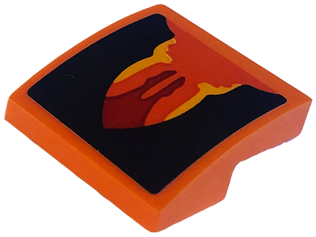 Lego Slope, Curved 2 x 2 x 2/3 with Black Veins and Red, Bright Light Orange, and Yellow Trim Pattern (Sticker) - Set 75574 / Orange