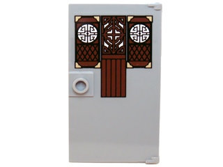 Lego Door 1 x 4 x 6 with Stud Handle with Cut-out Wood Panels with Asian Designs Pattern (Sticker) - Set 70751 / Light Bluish Gray