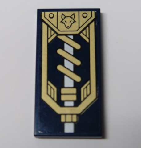 Lego Tile 2 x 4 with Nexo Knight Fox and Coil Spring Pattern (Sticker) - Set 72005 / Dark Blue