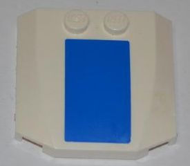 Lego Wedge 4 x 4 x 2/3 Triple Curved with Blue Thick Stripe Pattern (Sticker) - Sticker Width 13mm - Set 7236-2 / White