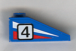 Lego Slope 33 3 x 1 with Black Number 4 on Red and White Stripes Pattern Model Right Side (Sticker) - Set 6539