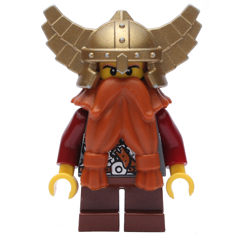 Lego Dwarf, Dark Orange Beard, Metallic Gold Winged Helmet