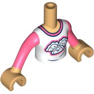 Lego Minidoll Torso Girl with White Shirt, Coral Sleeves, Collar, Tacos Print, Warm Tan Arms and Hands / Warm Tan