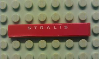 Lego Tile 1 x 6 with White 'STRALIS' on Red Background Pattern (Sticker) - Set 8654 / Red
