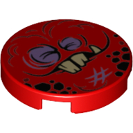 Lego Tile Round 2 x 2 with Nexo Knights Globlin Injured Face Print / Red