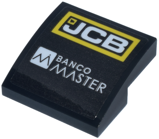 Lego Slope, Curved 2 x 2 x 2/3 with 'JCB' and 'BANCO MASTER' Logos Pattern (Sticker) - Set 76925 / Black