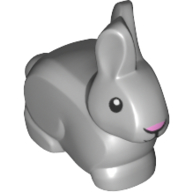 Lego Animal, Rabbit / Bunny with Black Eyes and Mouth - Pink Nose Print / Light Bluish Gray