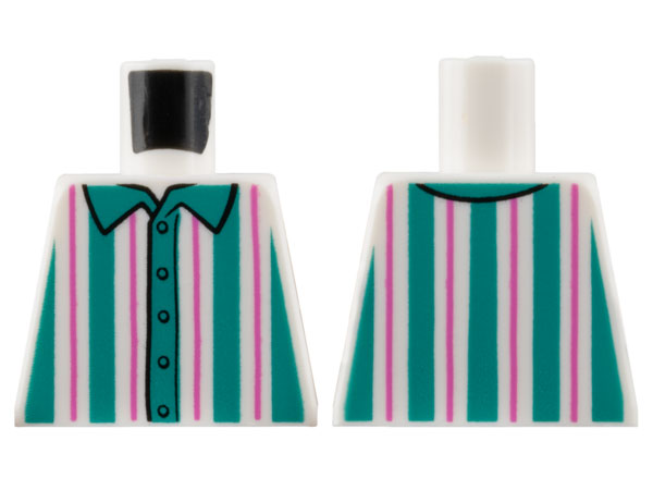 Lego Torso Shirt with Dark Turquoise and Dark Pink Vertical Stripes Pattern / White