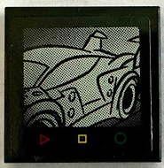 Lego Tile 2 x 2 with Computer Screen with Ferrari FXX K Car, Triangle, Square and Circle Pattern (Sticker) - Set 75882 / Black