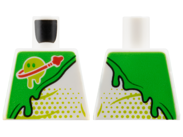 Lego Torso Spacesuit with Bright Green Panel with Slime, Classic Space Logo with Lime Z-Blob Dripping Planet with Eyes Pattern / White