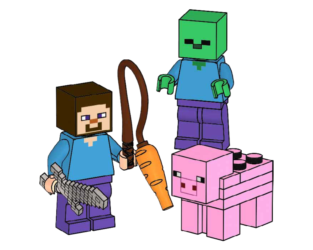 Lego Steve, Zombie and Pig