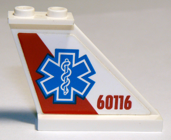 Lego Tail 4 x 1 x 3 with EMT Star of Life and '60116' on Red and White Background Pattern on Right Side (Sticker) - Set 60116 / White