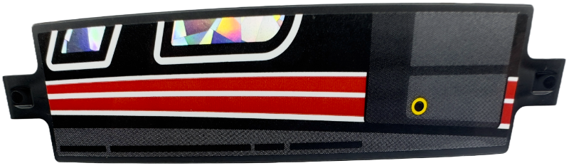 Lego Technic, Panel Curved 3 x 13 with Partial Holographic Number 75 Bottom Section, Yellow Ring and Red and White Stripes Pattern (Sticker) - Set 42153 / Black