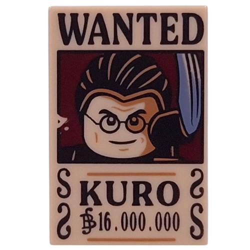 Lego Tile 2 x 3 with 'WANTED', KURO', '16.000.000' Print / Tan