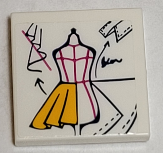 Lego Tile 2 x 2 with Bright Light Orange Dress Sketch Pattern (Sticker) - Set 41344